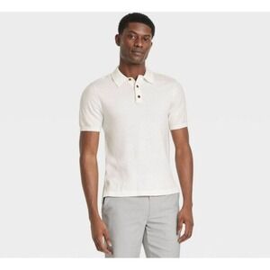 Houston White Target Mens White Knit Polo Shirt Short Sleeve Striped Trim Small